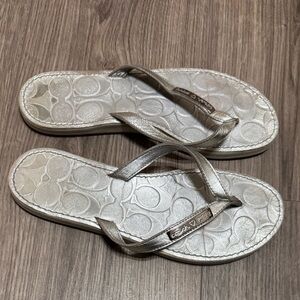 Coach Poppy Metallic Silver Leather Sandals